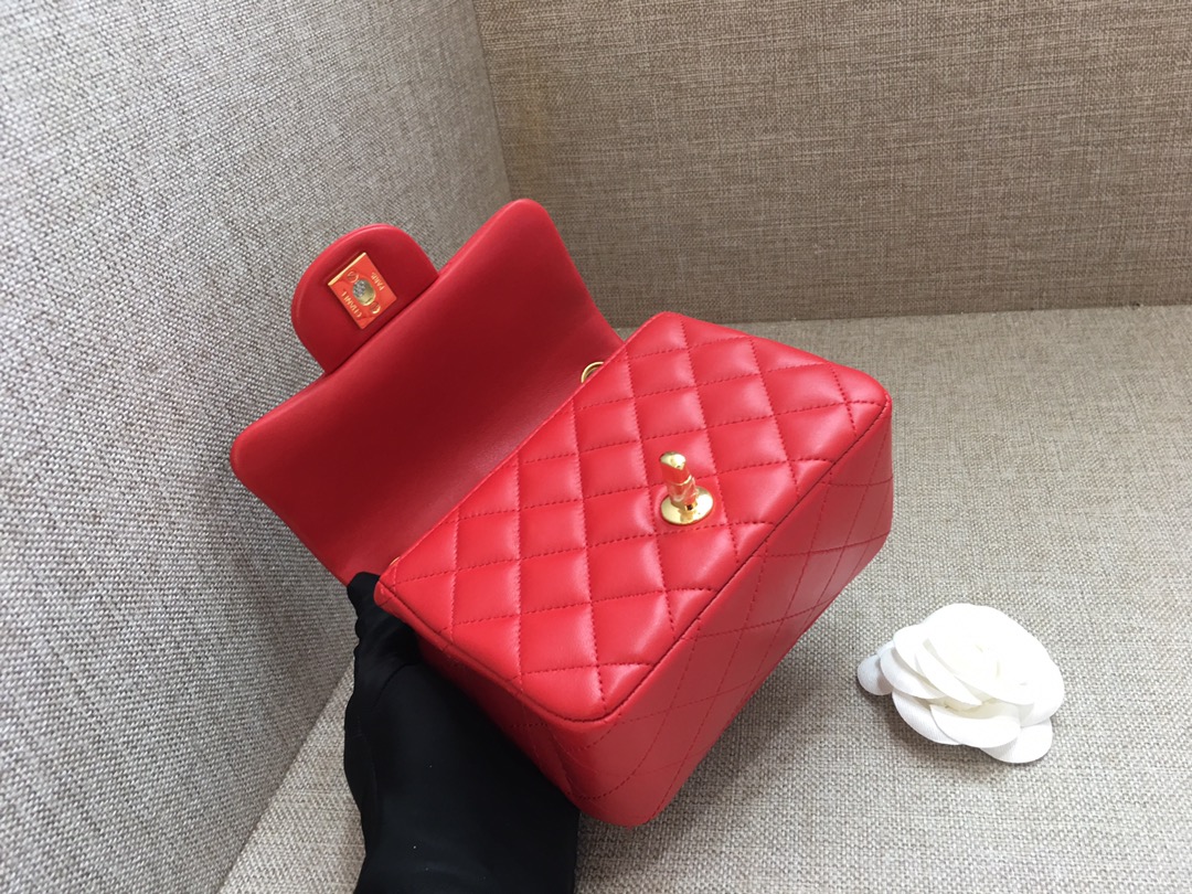 Mini Classic Flap Lambskin Bag A01115 Red/Gold